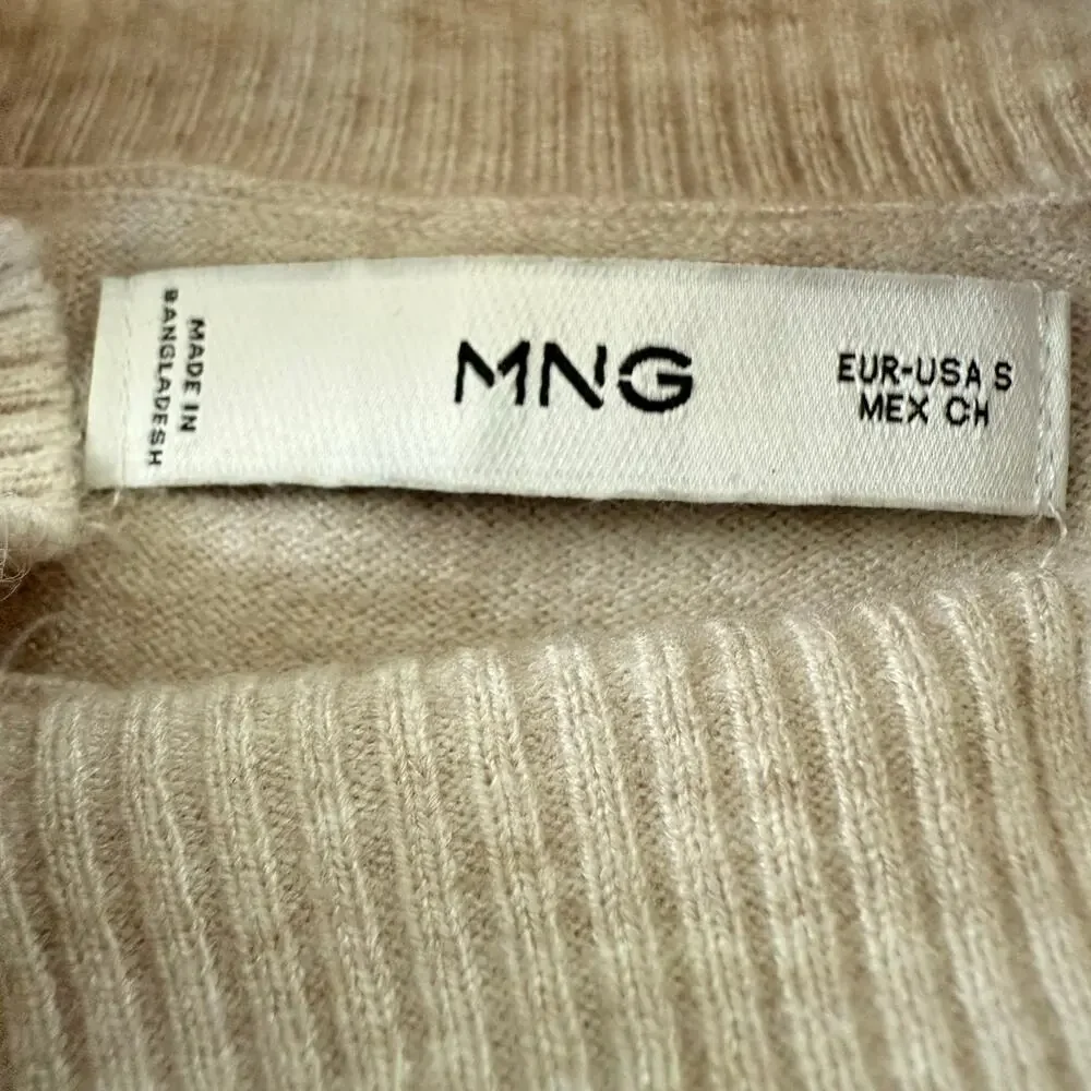 MNG High Neck Knit Long Sleeve Sweater Jumper Size Small Beige/Tan